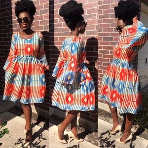 African Ankara / kente Print  bell sleeve dress